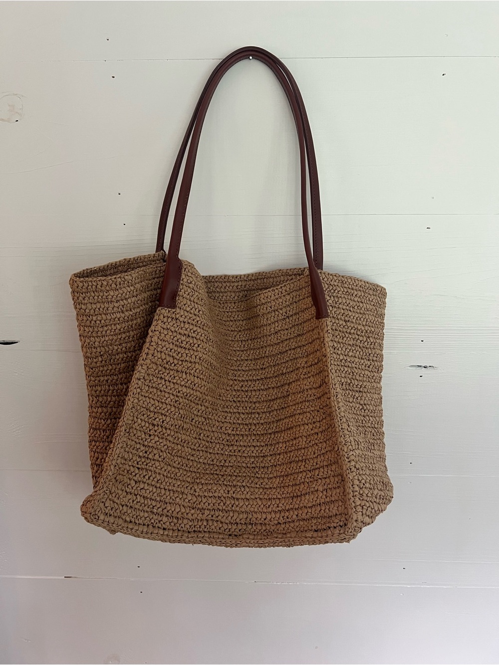 J. Crew Straw-Weave Tote with Brown Shoulder Straps
